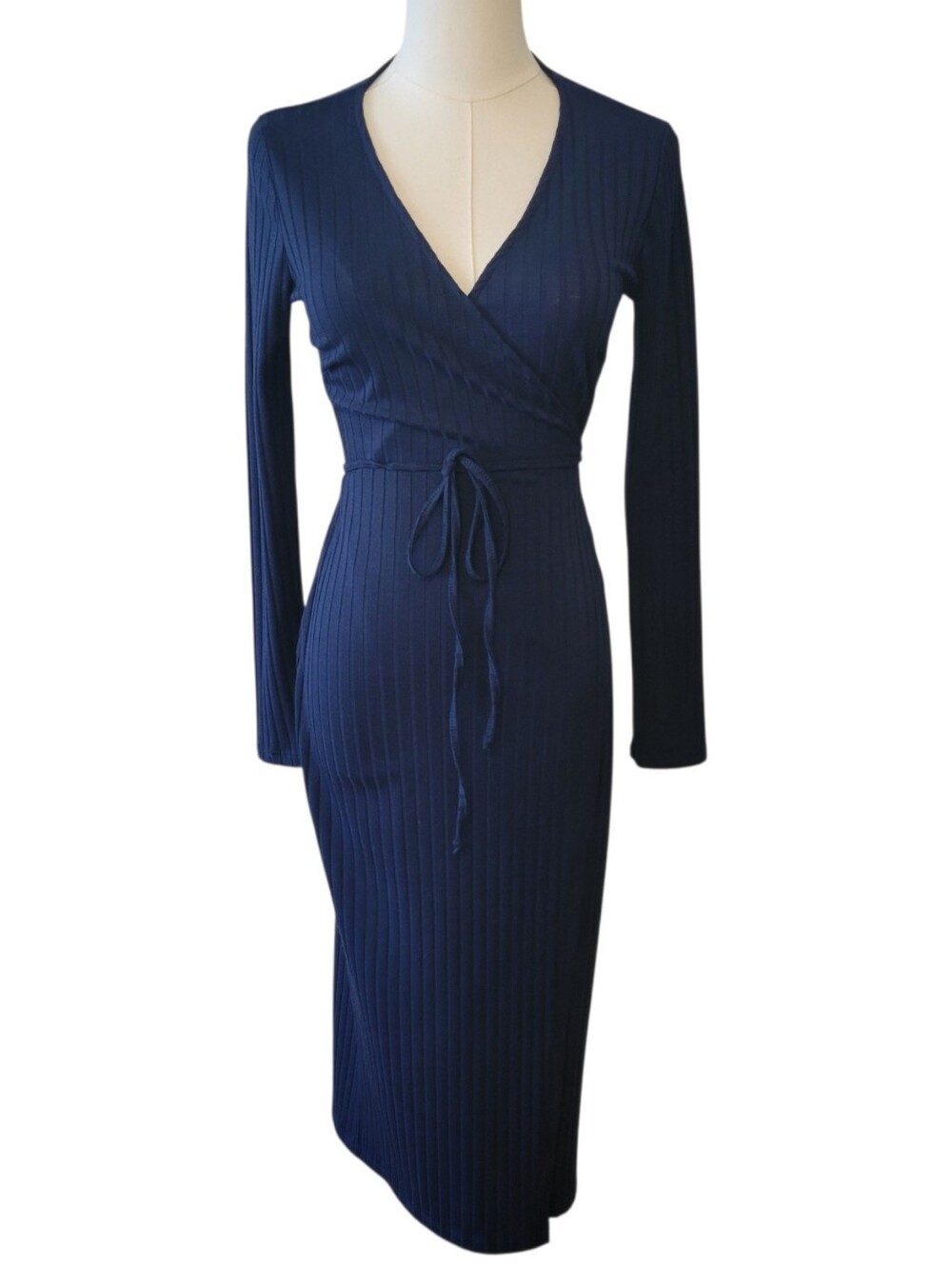 ASTR the Label Blue Ribbed Wrap Midi Length Dress Size XS
